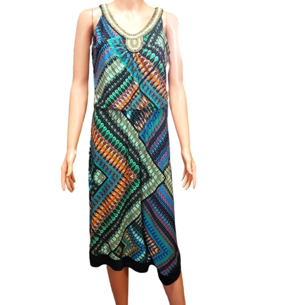 dressbarn Multicolored Beaded Neckline Dress Size 6